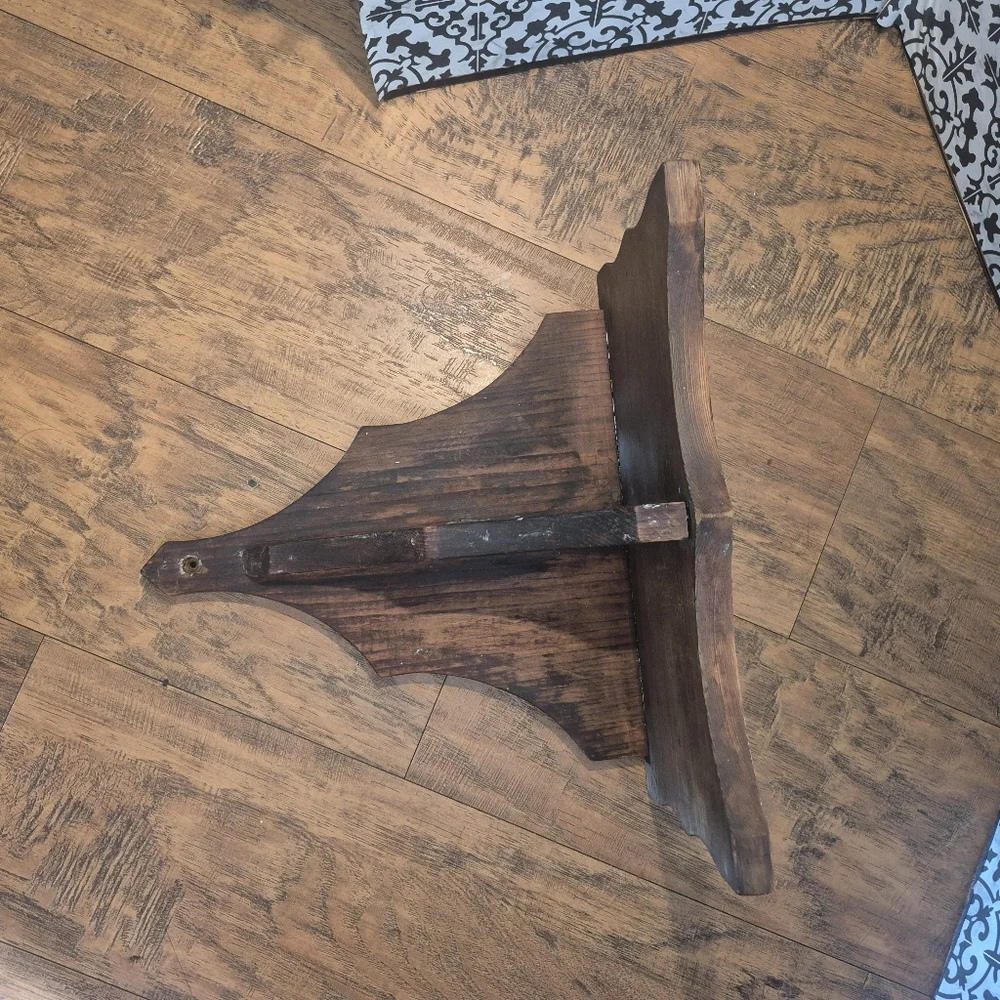 Rustic 1960's Wooden Shelf Wall Hanging Dark Stained 14'L 13.5'T 7.5D